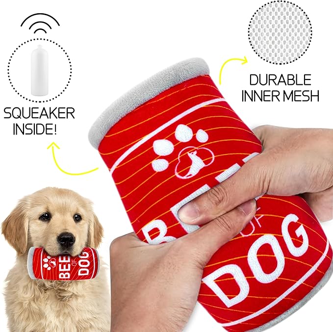 Squeaky Plush Dog Toys 2 Pack - Funny Beer Puppy Toys with Squeaker for Small Medium Large Dogs, Soft Stuffed Chew Toys for Birthday Gifts(Red&Orange)