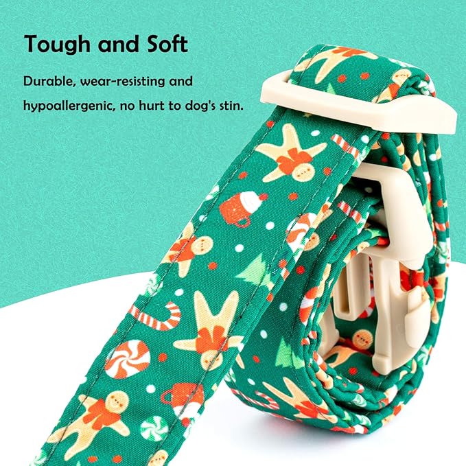 Faygarsle Christmas Dog Collar, Green Gingerbread Pattern, Plastic Buckle with Metal D-Ring, Holiday Pet Accessory, for Small Medium Large Dogs L