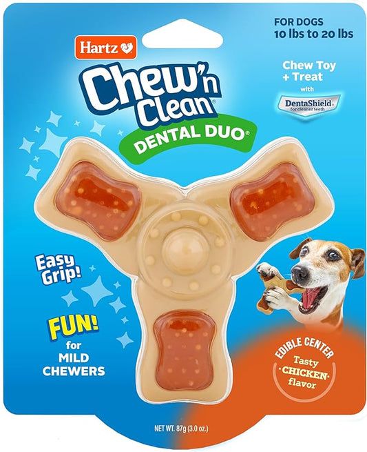 Chew ‘n Clean Chew Toy and Treat in One Chicken Flavored Tri-Point Dog Toy, Small
