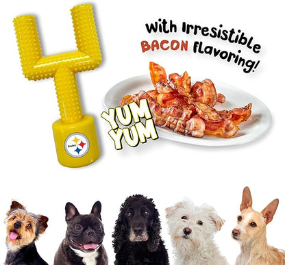 NFL Pittsburgh Steelers Mega-Chew Hard Nylon Bacon-Flavored Dog Bone Football Goal Post Chew Toy. Interactive Tasty Fun Dog Chew Toy. Indestructible Strong & Durable Pet Chew Toy