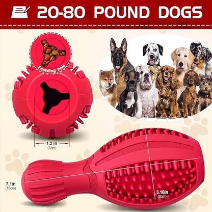 Treat Dispensing Puzzle Dog Toy - Interactive Chew Toys for Aggressive Chewers, Durable Rubber with Squeaker & Mental Stimulation for Large Medium Small Dogs Breeds