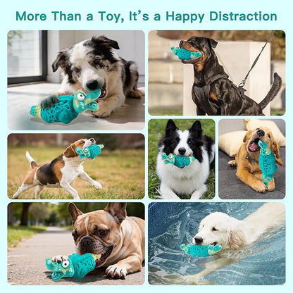 Dog Chew Toys for Aggressive Chewers, Tough Squeaky Dog Toy for Large Medium Dogs, Bacon Flavor Nylon & Natural Rubber, Dental Care Interactive Dog Toys to Reduce Boredom, Teal