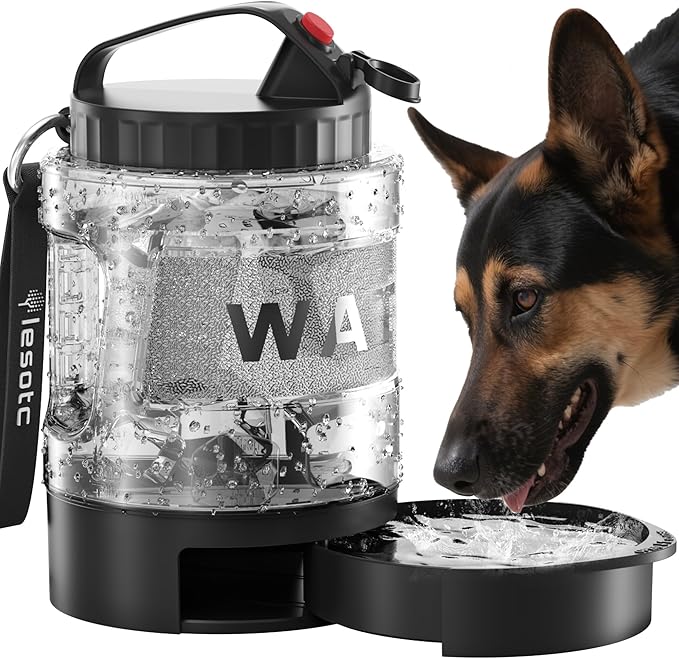 lesotc Dog Travel Water Bottle Portable with Pull-Out Drinking Bowl, 77oz Large Travel Water Bowl Dispenser for Dogs Camping Essentials Hiking Beach Road Trip Park Walking On The Go Must Haves, Black