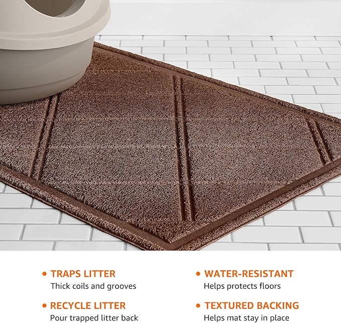 Amazon Basics Less-Mess Cat Litter Box Mat, 24" x 35", Unscented, Brown