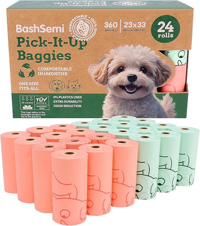 Compostable Dog Poop Bags, 360 Count (24 Rolls) – Leak-Proof, Extra Thick, Unscented Dog Waste Bags, Eco-Friendly, Fits All Dispensers