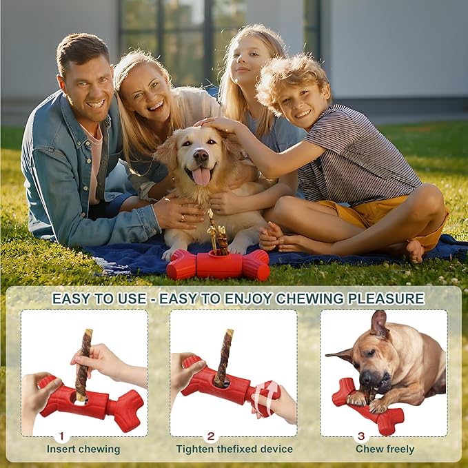 Bully Stick Holder for Large Dogs 55+ lbs – Heavy Duty Chew Toy & Anti-Choking Treat Holder, BPA-Free Adjustable Clamp for Aggressive Chewers, Dishwasher Safe, Promotes Dental Health