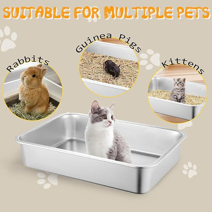 2 Pack Stainless Steel Cat Litter Box, 15.7"×11.8"×4" Metal Litter Pan, Small Litter Box for Little Cats Kittens, Easy Cleaning