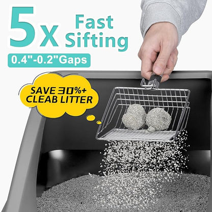 Stainless Steel Litter Box | XXL Deepened 8" Design Enclosed Box with Lid for Big Cats | High Sided, Anti-Urine Leakage | Non-Stick Bottom & Includes Litter Mat & Metal Scoop