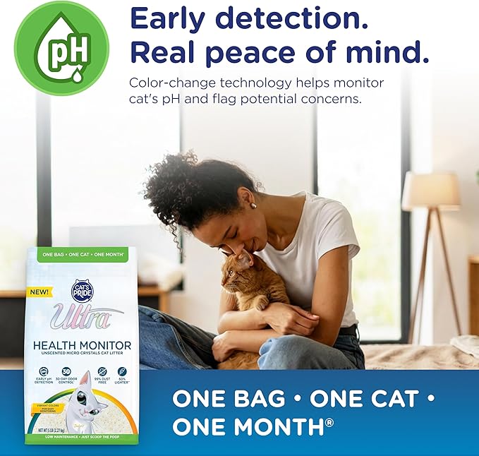 Cat's Pride Ultra Health Monitor Cat Litter, Unscented Micro Crystals 15 Lbs Total (3pk of 5 Lbs) Color Changing pH Indicator for Feline Health Tracking, 30-Day Odor Control, Dust Free and 60% Lighter
