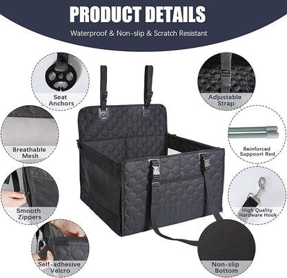 Dog Car Seat for Medium Small Dogs, Pet Car Seat with Adjustable Safety Belt & Storage Pockets, Breathable Waterproof Pet Car Seats Cover, Small Dog Seats for Dogs Under 30lbs (Medium, Black)