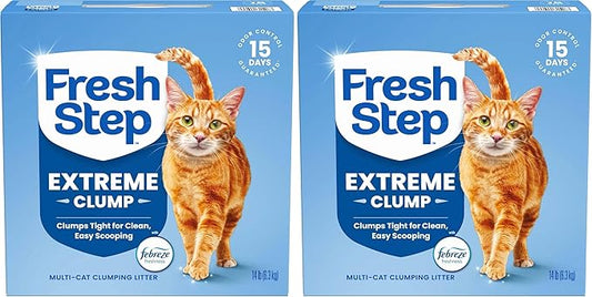 Fresh Step Extreme Clumping Litter with Febreze Freshness,Mountain Spring Scent Clumping Cat Litter with Guaranteed Odor Control,14 lb. Box,(Pack of 2)
