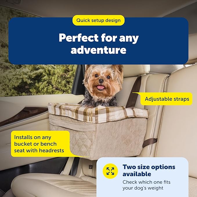 PetSafe Happy Ride Booster Seat for Dogs - Open Road Comfort - Safe Tether System - Zipper Pouch Dog Seat - Machine Washable Fleece Liner - Easy Install Design - Tan - Up to 25 lb
