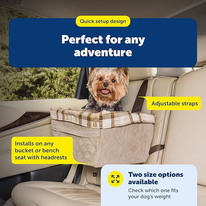 PetSafe Happy Ride Booster Seat for Dogs - Open Road Comfort - Safe Tether System - Zipper Pouch Dog Seat - Machine Washable Fleece Liner - Easy Install Design - Tan - Up to 25 lb