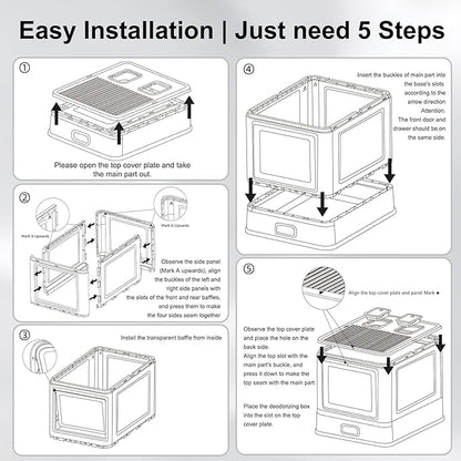Marchul Enclosed Stainless Steel Cat Litter Box with Lid & Drawer Design for Indoor All Lifestyles Cats, Metal Covered Cat Litter Box, Baffles for Anti-Leakag, with Litter Scoop & Litter Mat