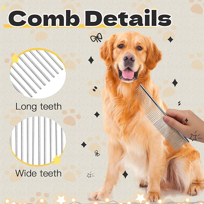 Biaungdo 3 Pcs Dog Grooming Combs Set, Metal Dog Comb for Removing Tangles and Knot, Cat Brush Grooming Tool for Long Haired Pets(7.48 x 1.57 inch & 6.3 x 1.1 inch)