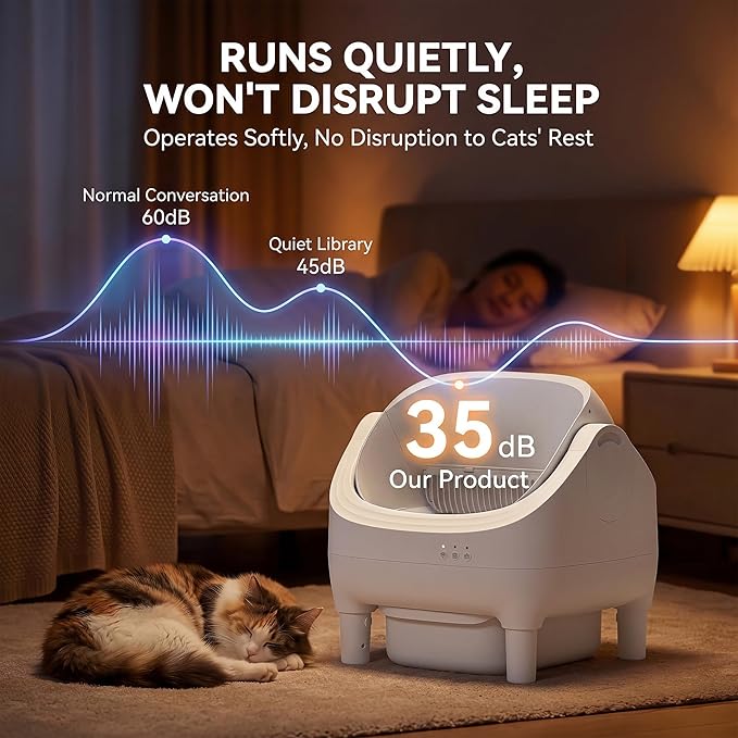 Self Cleaning Cat Litter Box, Greesum Automatic Open-Top Smart Litter Box with App Control, 15L Odor-Sealed Waste Bin, Quiet 35dB, Safety Sensors for Large Cats & Multi-Cat Homes