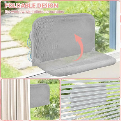 2 Pack Cat Window Perch,Cat Window Hammock Cordless Foldable Window Bed with 4 Large Strong Suction Cup,Reversible Cushion Cover,Metal Frame Easy to Adjust Window Seat Holds up to 40lbs(Gray)