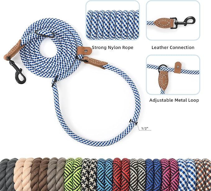 Mile High Life Hands Free Dog Leash, Crossbody Waist Leash with Genuine Leather Connection, Multifunctional Adjustable Slip Lead for Dog Walking Running (Blue Gray, 8FT)