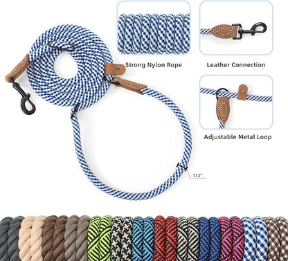Mile High Life Hands Free Dog Leash, Crossbody Waist Leash with Genuine Leather Connection, Multifunctional Adjustable Slip Lead for Dog Walking Running (Blue Gray, 8FT)