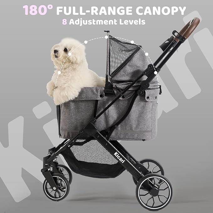 All-Terrain Dog Stroller for Small to Medium Dogs, Pet Stroller for Dogs & Cats Outdoor Walks, One-Hand Easy Fold, Double-Layer Anti-UV & Waterproof Canopy & Breathable Mesh, Charcoal Gray