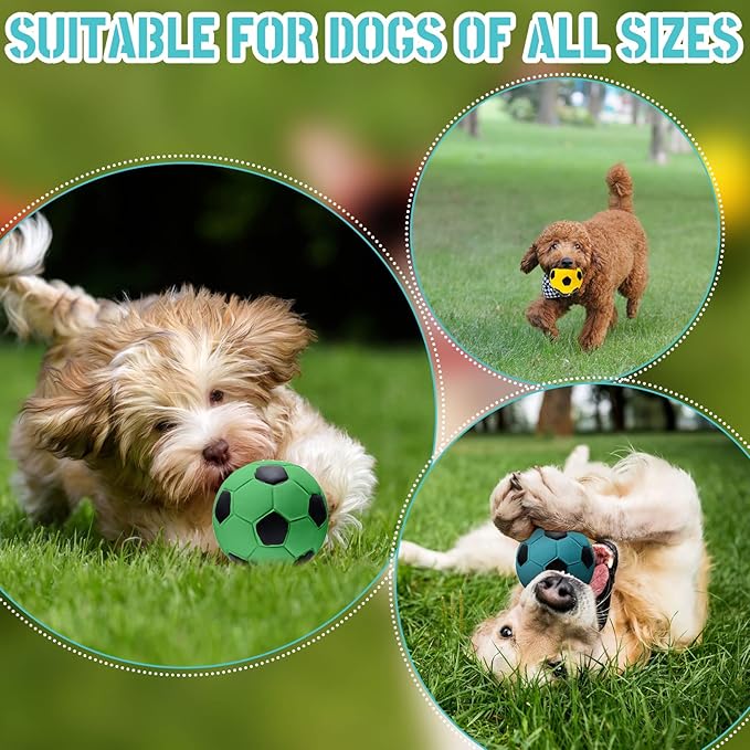 Sumind 9 Pcs Latex Squeaky Dog Toys 2.76 inch Soccer Ball Interactive Fetch Toys Soft Football Puppy Chew Balls for Small Medium and Large Dogs(Yellow, Blue, Green)
