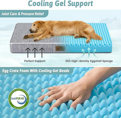 Large Orthopedic Dog Bed, Cooling Dog Beds for Large Dogs, Washable Pet Bed with Waterproof Liner, 44x32x4in,Dark Grey