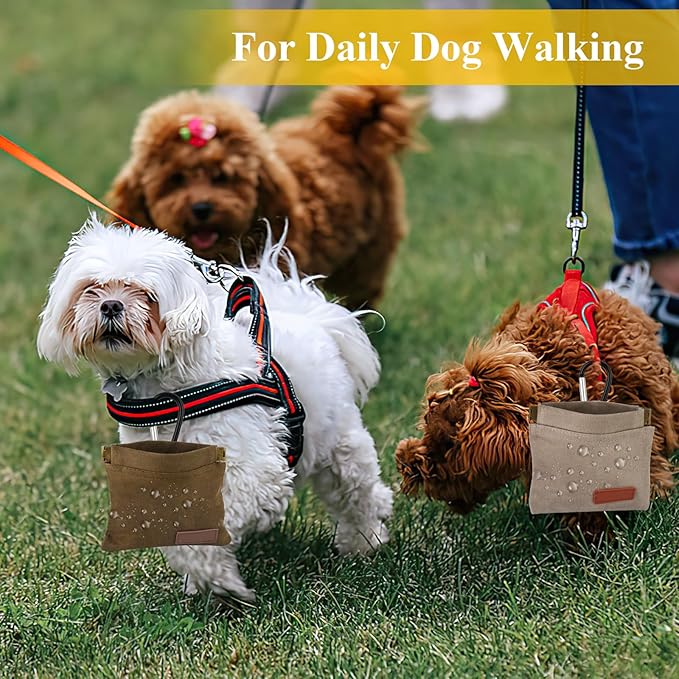 2Pcs Dog Treat Pouches for Pet Training, Hand Free Puppy Dogs Treat Bag with Carabiner, Portable Auto Closing Pet Dog Walking Bag for Travel Outdoor Use, Pets Snack Reward Pocket-Light Brown, Grey