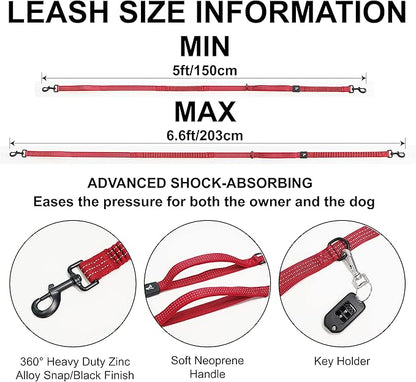 Kruz Hands Free Dog Leash (Waist 26”- 48”, Leash- 1”x 5ft) Premium Waist Belt for Walking, Running, & Hiking, Bungee with Dual Handles, Adjustable Fit, Reflective Safety Design for Large Dogs (Black)
