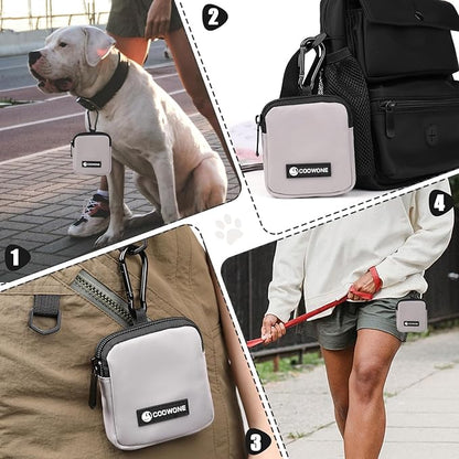 2 PCS Waterproof Small Dog Treat Bag for Leash, Hands Free Dog Walking Bag with Carabiner, Dog Poop Bag Holder for Pet Puppy Travel or Outdoor Use, Zipper Closure to Avoid Spilling