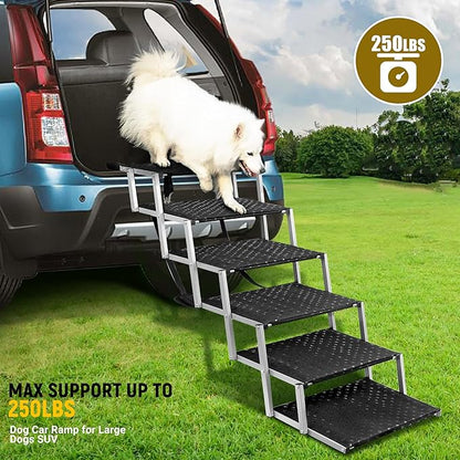 Extra Wide Stairs for Car - Foldable Dog Ramps for Large Dogs With Non-Slip Surface, Portable Steps for Cars, SUV, Truck, Support Up to 250 Lbs