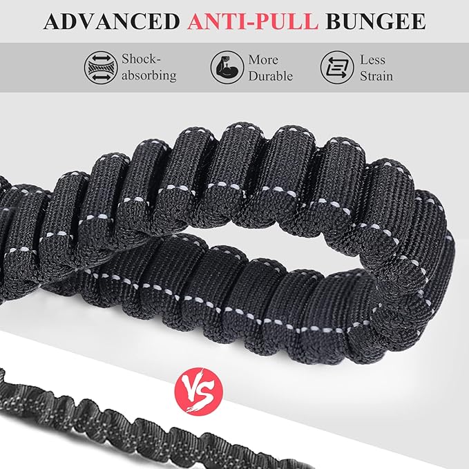 VIVAGLORY Hands Free Dog Leash Bungeeone Running Dog Leash with Waist Belt for Running Walking & Jogging, Bungee & Around Waist for Pet, M, Black/Red