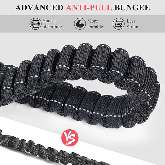 VIVAGLORY Hands Free Dog Leash Bungeeone Running Dog Leash with Waist Belt for Running Walking & Jogging, Bungee & Around Waist for Pet, M, Black/Red