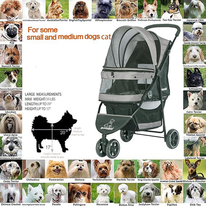 ROODO Escort 3 Wheel Dog Cat Pet Stroller for Small/Medium Dogs Cats Best Lightweight Foldable Portable Compact Jogger All Terrain Travel Pet Gear System Puppy Doggie Bunny Kitty Stroller(Grey)