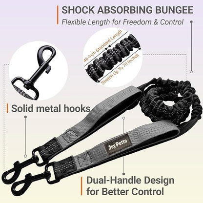 4-6 FT Hands-Free Dog Leash for Running & Walking - Adjustable Waist Belt (28-47"), Shock-Absorbing Bungee, 2 Reinforced Handles, Reflective & Anti-Pull for Small/Medium Dogs, Grey
