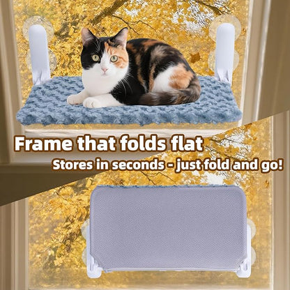 YUNIQUE 2PC Cat Window Perch, Upturned Edge Bracket, Portable Wall Hammock for Indoor Cat, Green