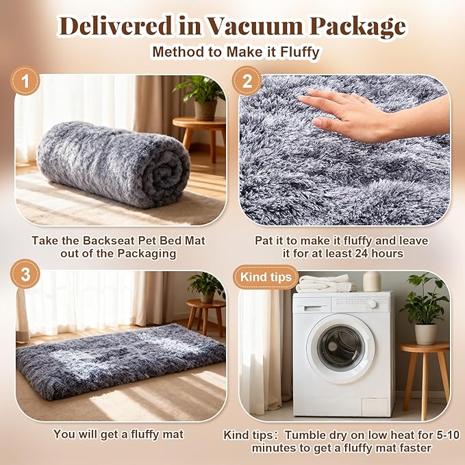 Hahafelt Backseat Pet Bed Mat, 54"x24.8"x3.9", Washable Dog Bed for Car, Soft Nonslip Travel Dog Car Seat Cover, Fits Backseat Extender Protector, Pad for Trucks Suvs Spring Road Trip (Gray)
