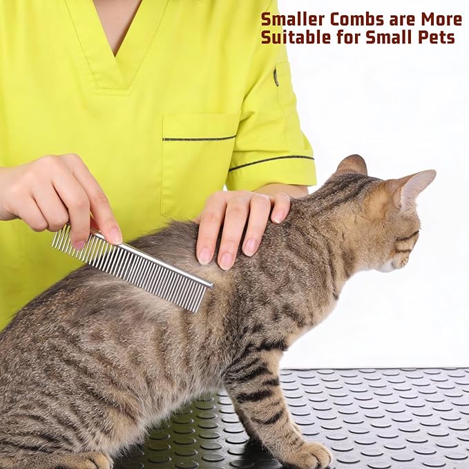 cobee 4 Pcs Dog Grooming Combs, Stainless Steel Pet Comb Set Pet Grooming Comb Kit Metal Knots Hair Remover Cat Brush GroomingTool for Removing Pets Long Short Curly Hair Knot Tangles(3 Sizes)
