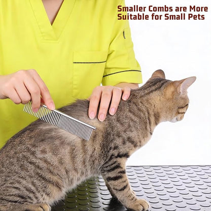 cobee 4 Pcs Dog Grooming Combs, Stainless Steel Pet Comb Set Pet Grooming Comb Kit Metal Knots Hair Remover Cat Brush GroomingTool for Removing Pets Long Short Curly Hair Knot Tangles(3 Sizes)