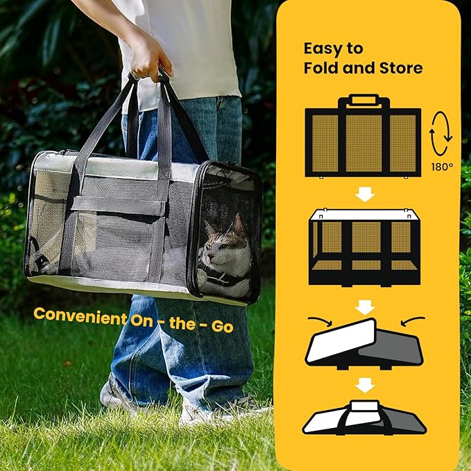 Soft-Sided Cat Carrier for Small-Medium Cats, Puppies up to 15 Lb, Airline Approved