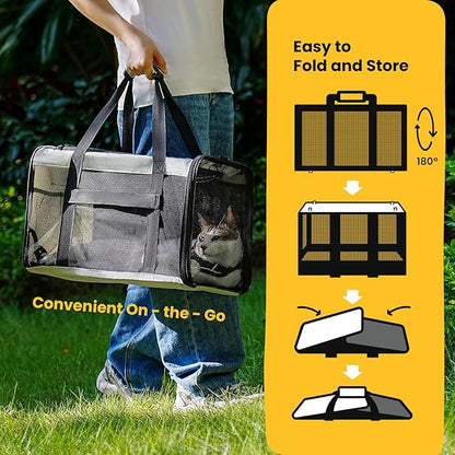 Soft-Sided Cat Carrier for Small-Medium Cats, Puppies up to 15 Lb, Airline Approved
