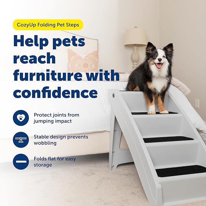 PetSafe CozyUp Folding Dog Stairs, Portable Indoor/Outdoor Pet Steps for Bed & Couch, Grey, 25 Inch