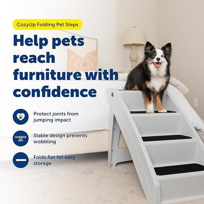 PetSafe CozyUp Folding Dog Stairs, Portable Indoor/Outdoor Pet Steps for Bed & Couch, Grey, 25 Inch