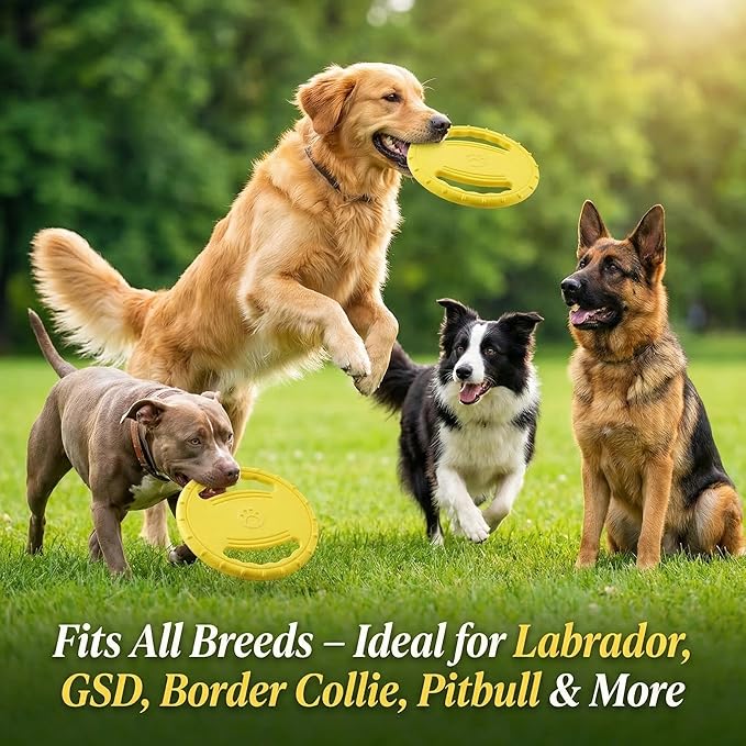 EVA Dog Flying Disc Toy, Durable Interactive Fetch with Dual Grip Holes, Non-Slip Floating Pet Toy for Small Medium Large Dogs, Outdoor Park Beach Play (Yellow)