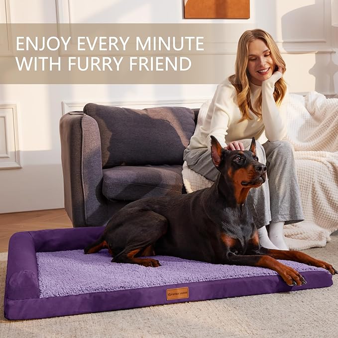 Patas Lague Orthopedic Dog Bed Medium Size Dog 30''X20'', Waterproof L Bolster Medium Pet Sofa Beds with Removable Washable Cover, Soft Comfortable Pet Couch Crate Mat with Nonskid Bottom, Purple