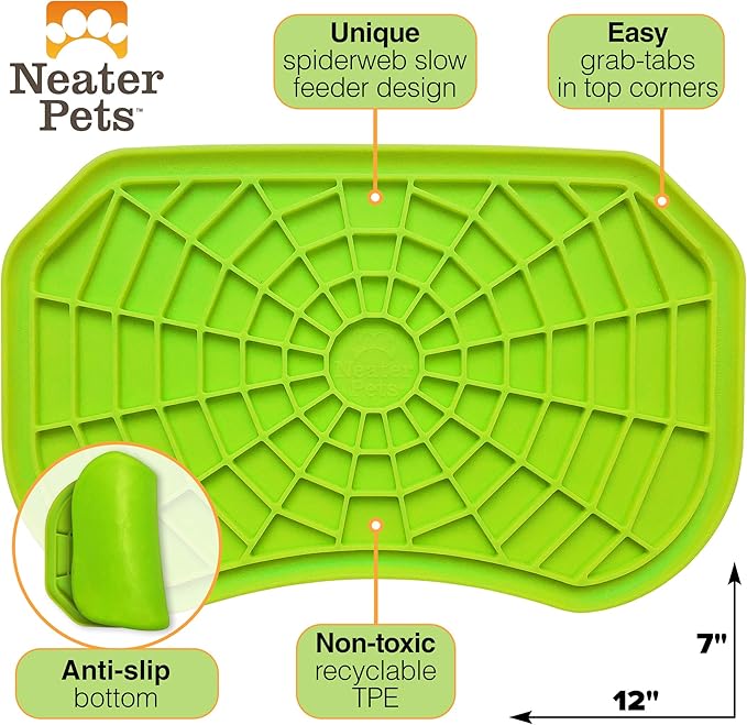 Neater Pets Neat-LIK Dog Lick Mat, Lick Mat for Dogs, Cats, Puppy, Reduces Anxiety & Boredom, Peanut Butter Slow Feeder, Interactive Treat Licking Pad, Licking Mats for Small & Large Breed (Green)
