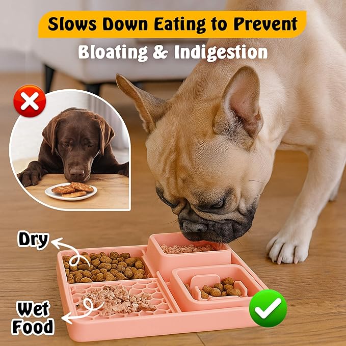 Cat & Dog Lick Mat with Suction Cups - 2-in-1 Silicone Lick Pad & Puzzle Feeder - Pet Food Mat for Anxiety Relief & Boredom - BPA-Free & Dishwasher Safe - Rose