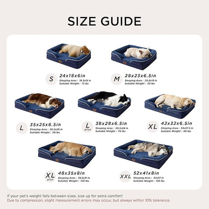 Bedsure XXL Orthopedic Dog Bed for Extra Large Dogs - Washable Giant Dog Cat Bed Waterproof, Comfort Dogs Couch Sofa with Washable Removable Cover, Pet Bed with Nonskid Bottom, Blue Navy, 52"