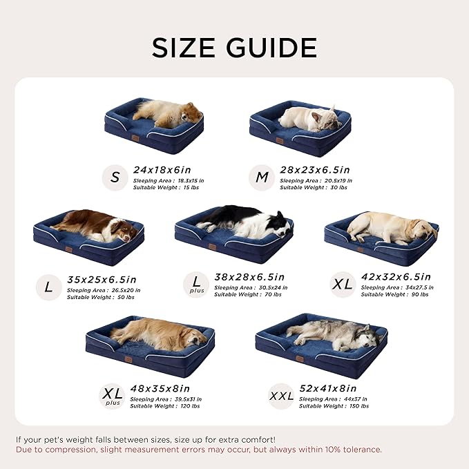 Bedsure Orthopedic Dog Beds for Small Dogs - Washable Small Dog Cat Bed Waterproof, Comfort Pet Couch Sofa with Washable Removable Cover, Pets Bed with Nonskid Bottom, Blue Navy, 24"