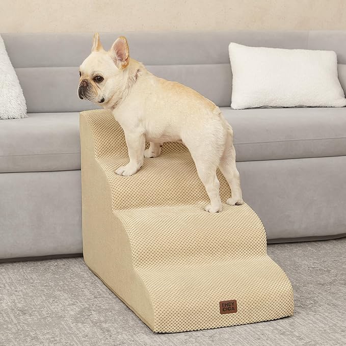 EHEYCIGA Curved Dog Stairs Ramp for High Beds 19.7" H, 4-Step Dog Steps for Small Dogs and Cats, Pet Stairs for High Bed Climbing, Non-Slip Balanced Pet Step Indoor, Graige
