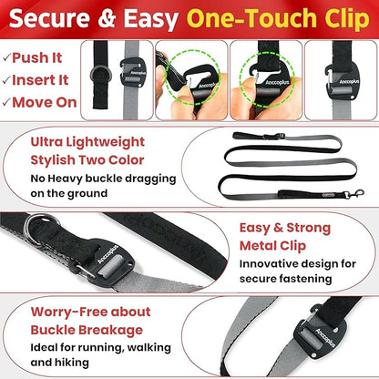 Hands Free Dog Leash, Multifunctional Crossbody Running for Dogs, Ultra-Light Dog Training Leash with Secure Clip, Short & Long Leashes, Adjustable Service Dog Leashes (Black Gray)
